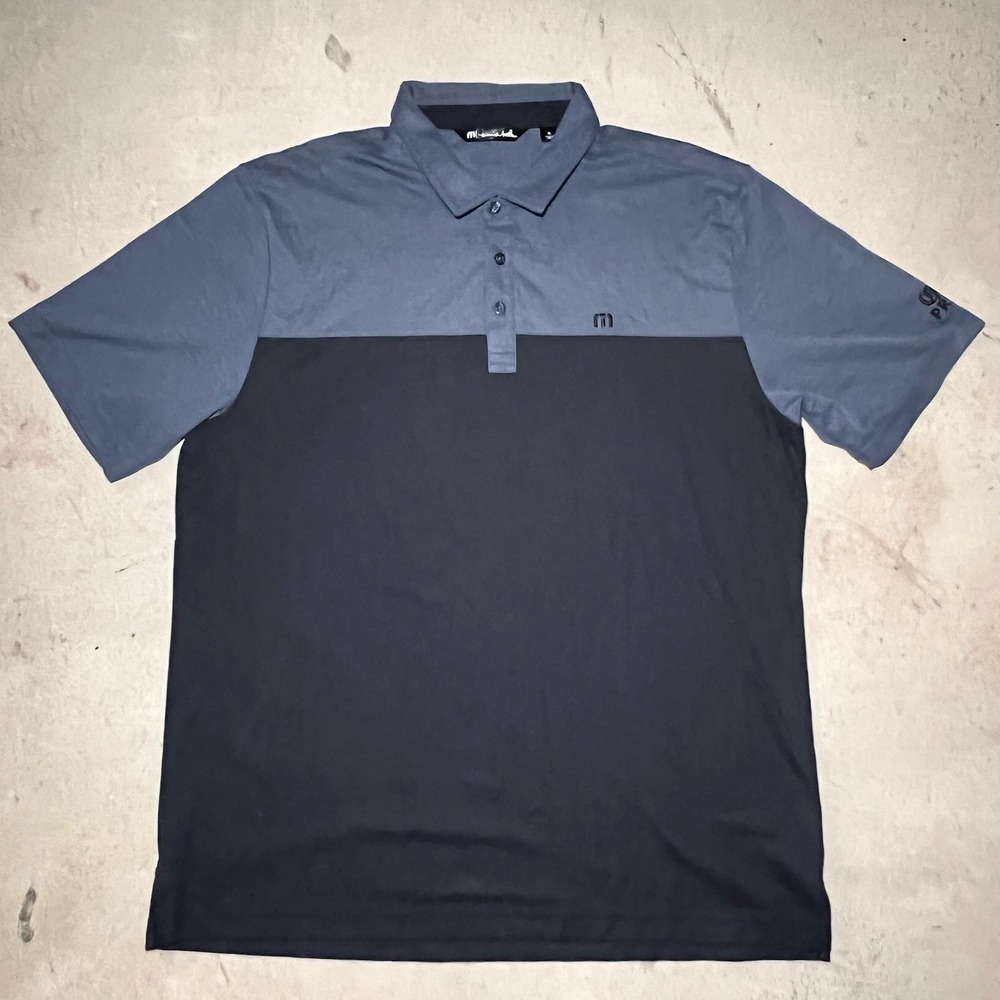 Travis Mathew Polo Shirt Mens XL Navy Blue Golf Performance Corona Premier Logo
